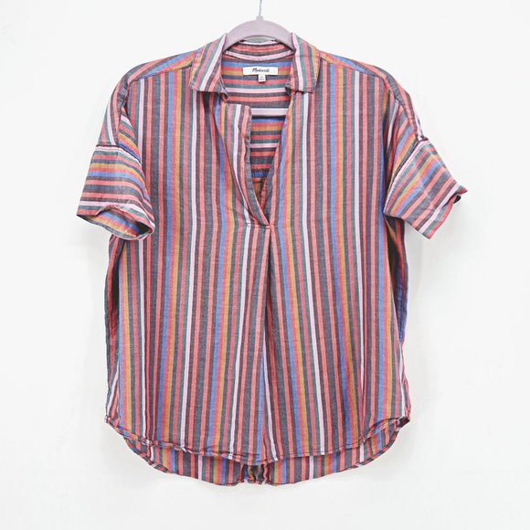 Madewell Courier Button-Back Shirt in Rainbow Stripe - Picture 1 of 8
